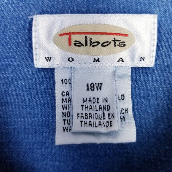 TALBOTS WOMAN Denim Shirt Blue 100% Cotton Double Breast Pocket - 18W - Picture 8 of 9